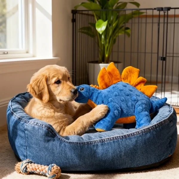 Soft dinosaur plush dog toy