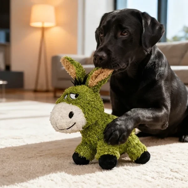 Interactive donkey plush dog toy