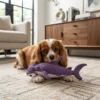 Purple shark squeaky plush dog toy